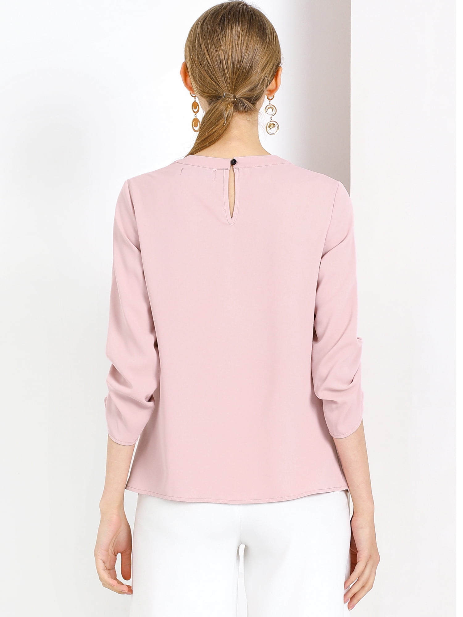 DARING DIVA 3/4 Sleeve Round Neck Keyhole Pleated Tops 3XL Pink