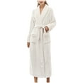 thumbnail image 3 of Aboser Women's Long Flannel Robes with Pockets Soft Shawl Collar Sleepwear Warm Plush Nightgowns Belted Long Sleeve Loungewear Comfy Fleece Towel Robe White M, 3 of 7