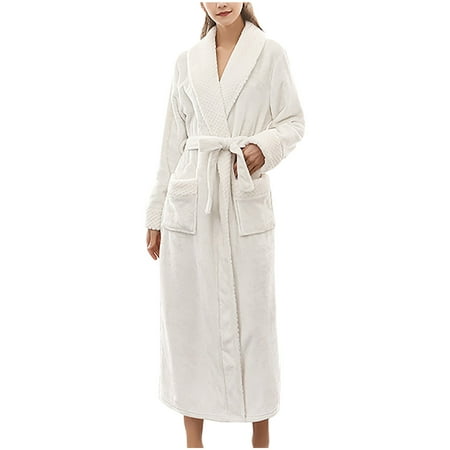 Mrat Women Silk Robe Winter Warm Nightgown Nightshirts for Women Lingerie with Garter Straps Nightshirts for Women Nightdress Couple Bathrobe Men And Women Winter Nightgown White M