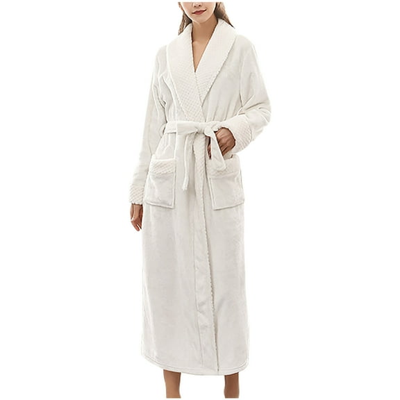 HAiming Womens Plush Fleece Bathrobe Winter Thickened Cozy Warm Fuzzy Spa Robe Casual Nightgown Home Wear with Belted
