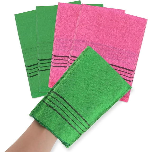 4PCS Exfoliating Body Scrubber, Korean Asian Exfoliating Bath Washcloths Mitt Viscose Rayon Towel Glove Bath Sponge for Dead Skin (2Green 2Red)