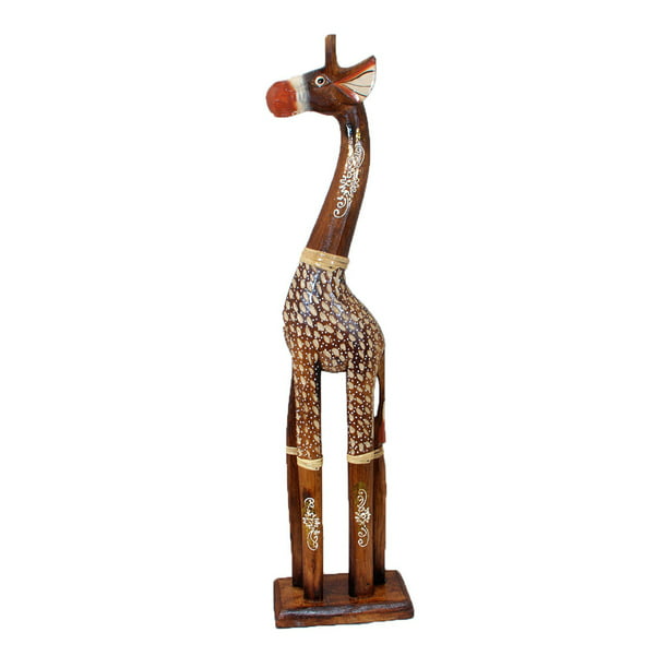 24 Inch Tall Hand Carved Standing Wooden Giraffe Statue ...