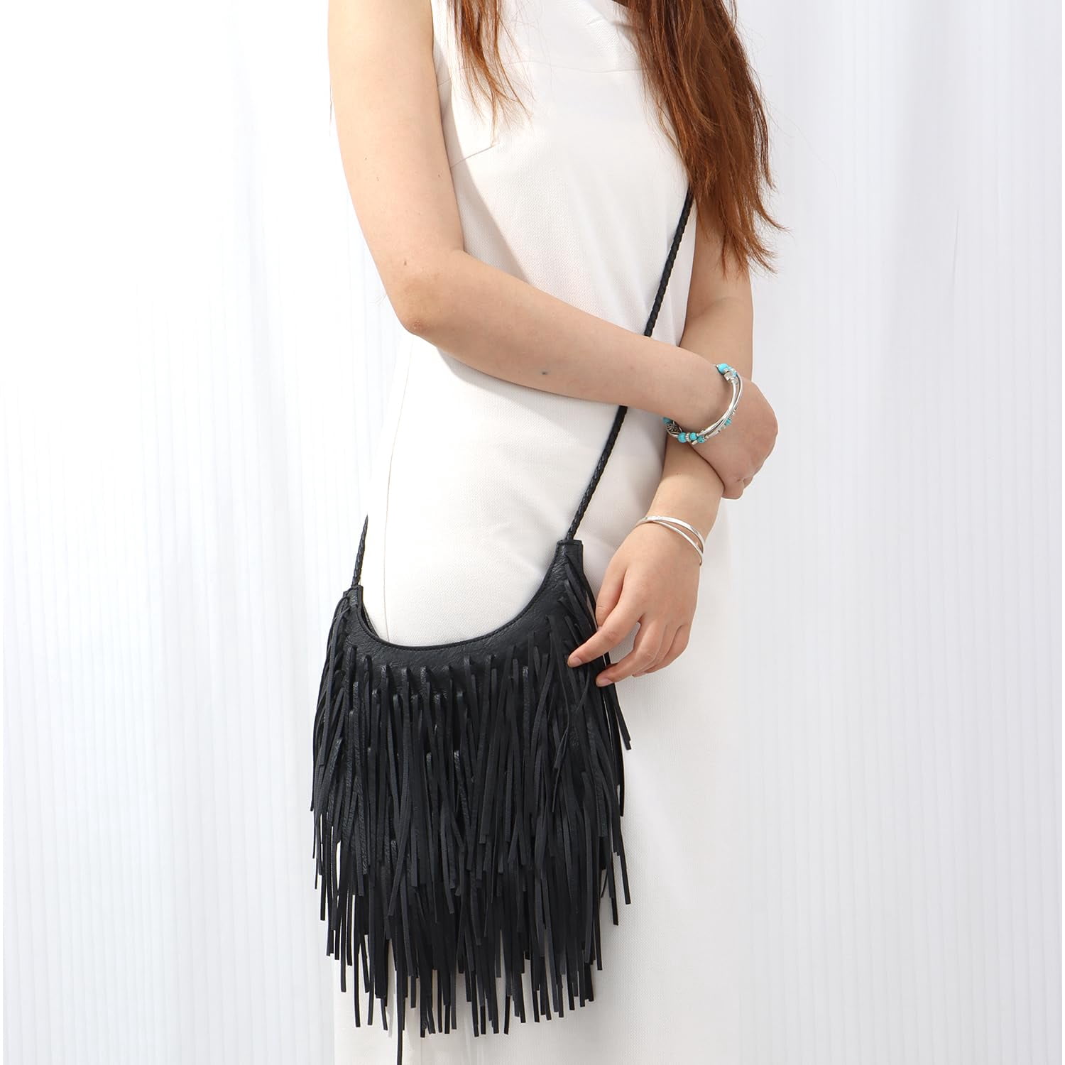 Leather Fringe Bag for Women Boho Crossbody Purse Suede Western Fringe Purse Vintage Hobo Handbags