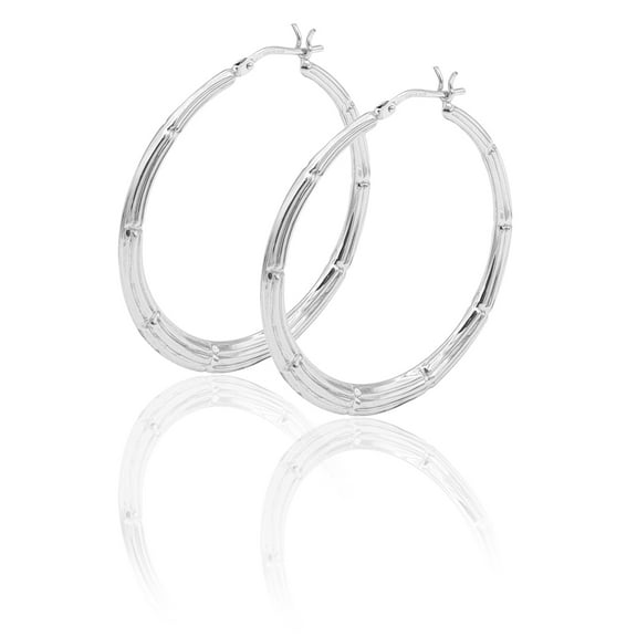 Brilliance Fine Jewelry Rhodium Plated Sterling Silver Lined Texture Adult Round Hoop Earrings