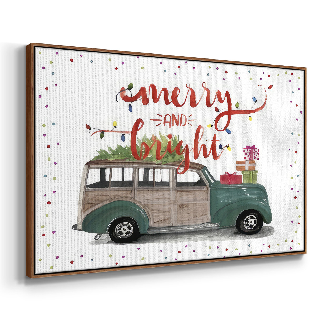 Christmas Cars Collection A - Framed Gallery Wrapped Holiday Canvas - 17 x 25 - Rosewood Frame