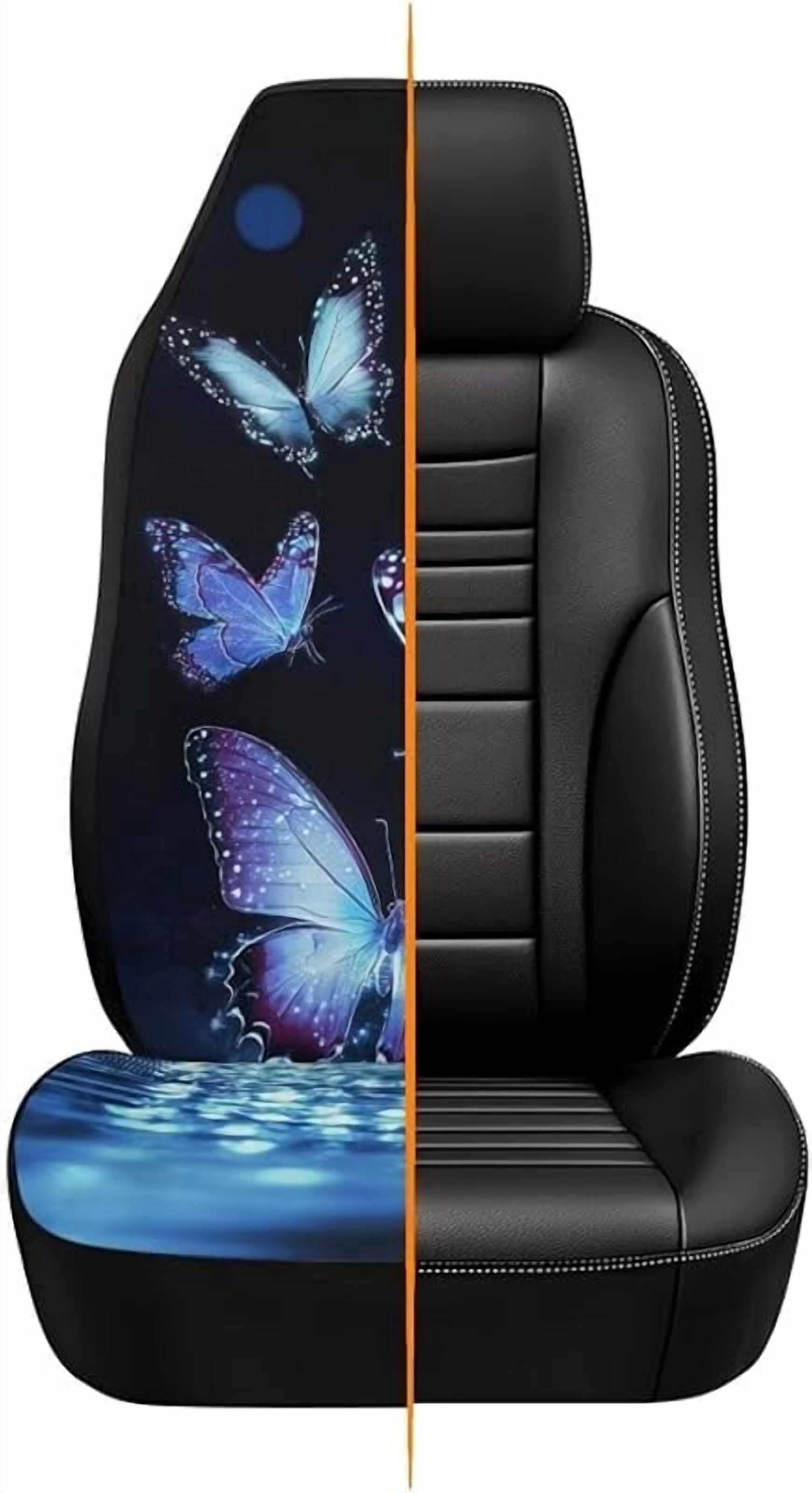 Blue Butterfly Shine Car Front Seat Cover Set Decorative Bucket Seat Covers Pack of 2 Waterproof Saddle Blanket Cushion Cover for SUV Sedan Trucks Vans