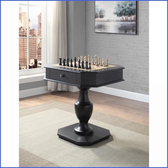 Game Table with Reversible Game Tray & Storage Drawers | Black Finish | Wood & MDF