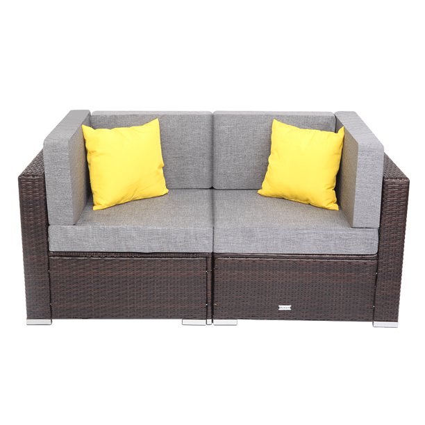 Clearance 2 Pieces Patio Pe Wicker Rattan Corner Sofa Set Patio Conversation Sets Walmart Com Walmart Com