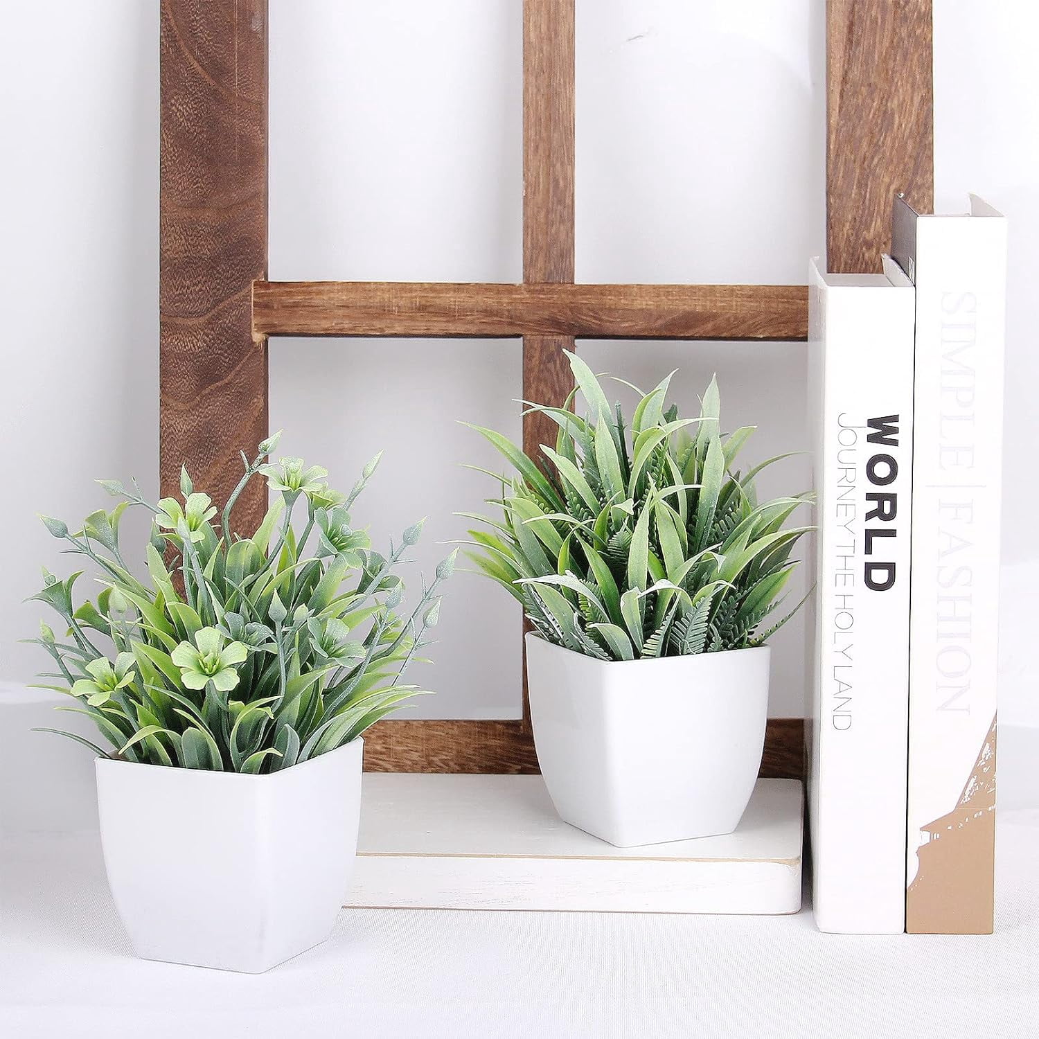 Artificial Plants Mini Fake Potted Plants, 8 pcs Small Eucalyptus Potted Faux Decorative Grass Plant with White Pot for Home Decor, Indoor, Office, Desk, Shelf, Table Decoration