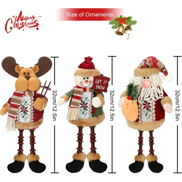 3 piezas de muñeco de nieve de Papá Noel, adorno de reno de Navidad, decoración de chimenea, decoración del hogar, figuras de felpa de Navidad (Papá Noel, muñeco de nieve, alce)