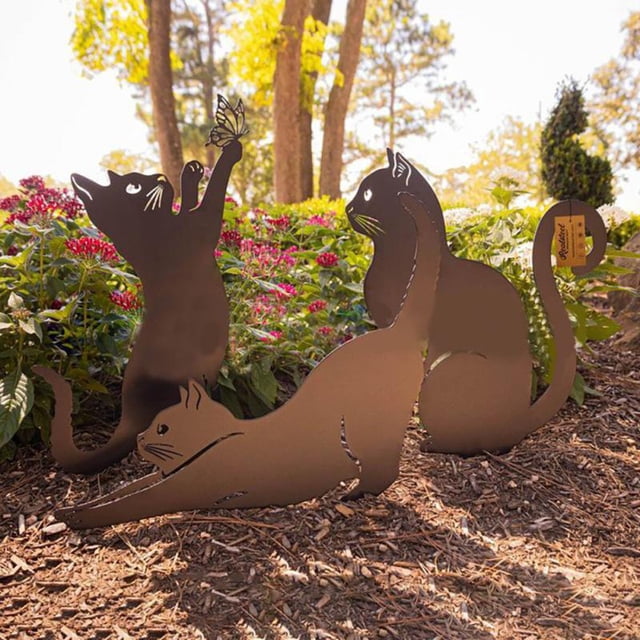 Funny Cat Garden Statues Decoration MetalCat Silhouettes Waterproof Cat Yard Art For Courtyards Backyards Lawns Figure Ornament2SilverUnited States He Qiyong unisex