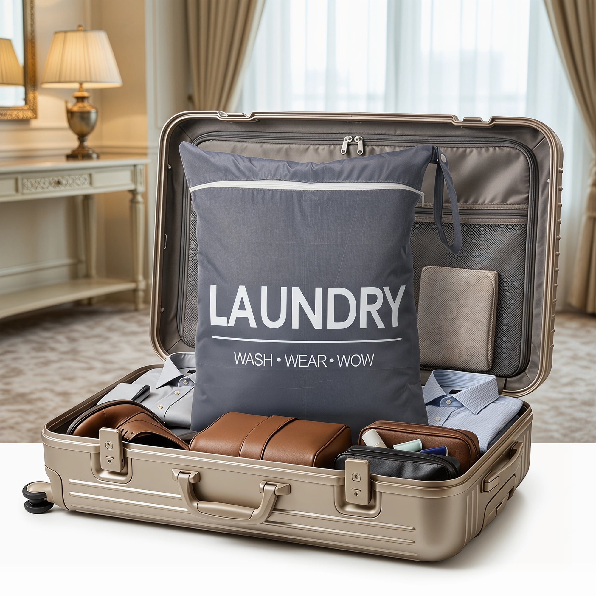 Unique Bargains 2Pcs Oxford Cloth Zipper Mesh Clothes Laundry Bag Gray-White 15"x18.9"