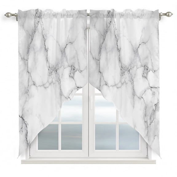 Abstract Marble Swag Valances for Windows 36 inches Long, Minimalist Art Back Texture Simple Style Swag Curtains Privacy Light Filtering Curtain Tiers for Kitchen Bathroom 28" W x 36" L, 2 Panels