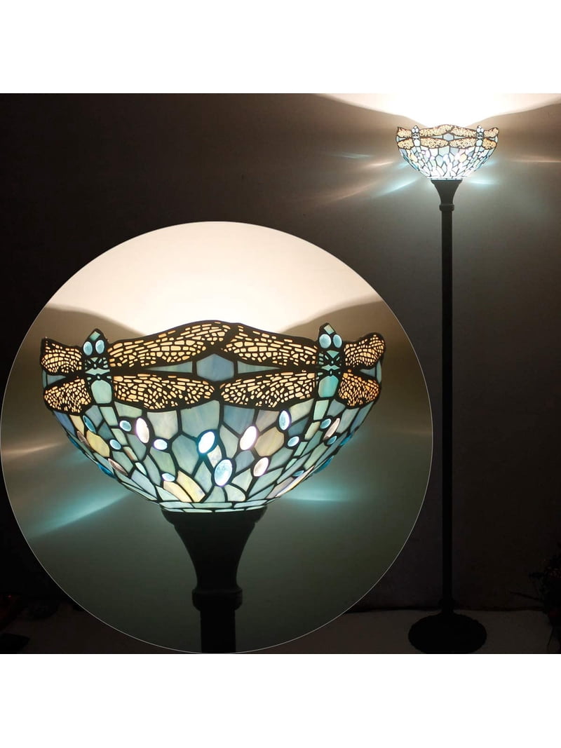 シーグラスランプ WERFACTORY Tiffany Style Floor Lamp, Sea Blue Glass Dragonfly
