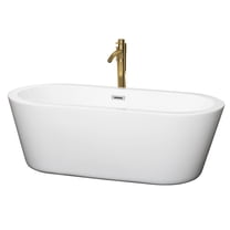 Mermaid 67 Inch Freestanding Bathtub in White with Polished Chrome Trim and Floor Mounted Faucet in Brushed Gold
