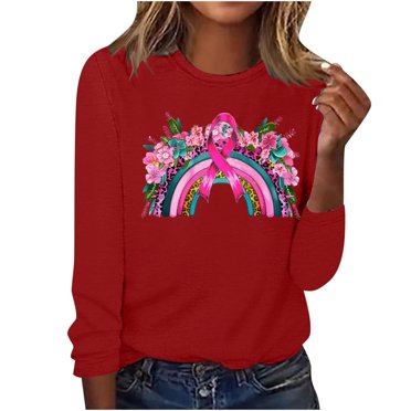 Breast Cancer Awareness Shirt - Pink Ribbon Long Sleeve Top For Women