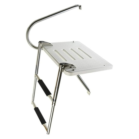 MARINE CITY 2 Step O/B Swim Platform Ladder  Harbor Mate Telescoping Ladder with Electro-Polished Rails & Anti-Slip Footsteps, 304 Stainless Steel, 400 lb Capacity, Ideal for Boats, Ships, Marines