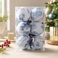 thumbnail image 4 of 2026 Christmas Home Party Decor 8CM Toile Print Fabric Wrapped Christmas Ornaments Balls 6PCS Vintage Chinoiserie Xmas Tree Hanging Decorations With Velvet Ribbon Celebration Party Supplies, 4 of 6