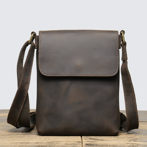Bolso de hombro casual de cuero para hombre, bolso de piel de vaca con parte trasera inclinada de piel de caballo, bolso retro para hombre, simple