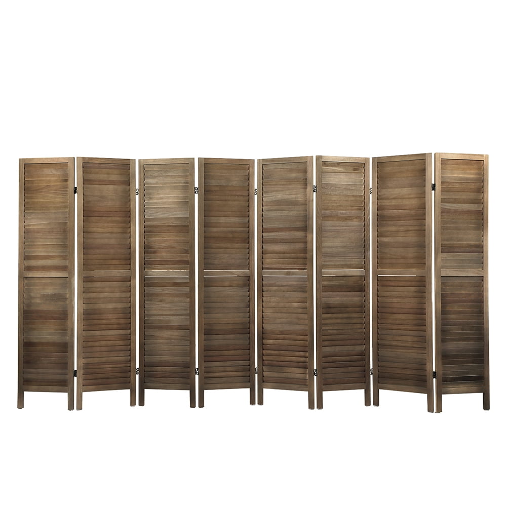 Kadyn 8 Panel Solid Wood Wall Divider for Living Room, Foldable Privacy Screen with Non-slip Feet, Home Office Freestanding Room Divider for Study, Brown