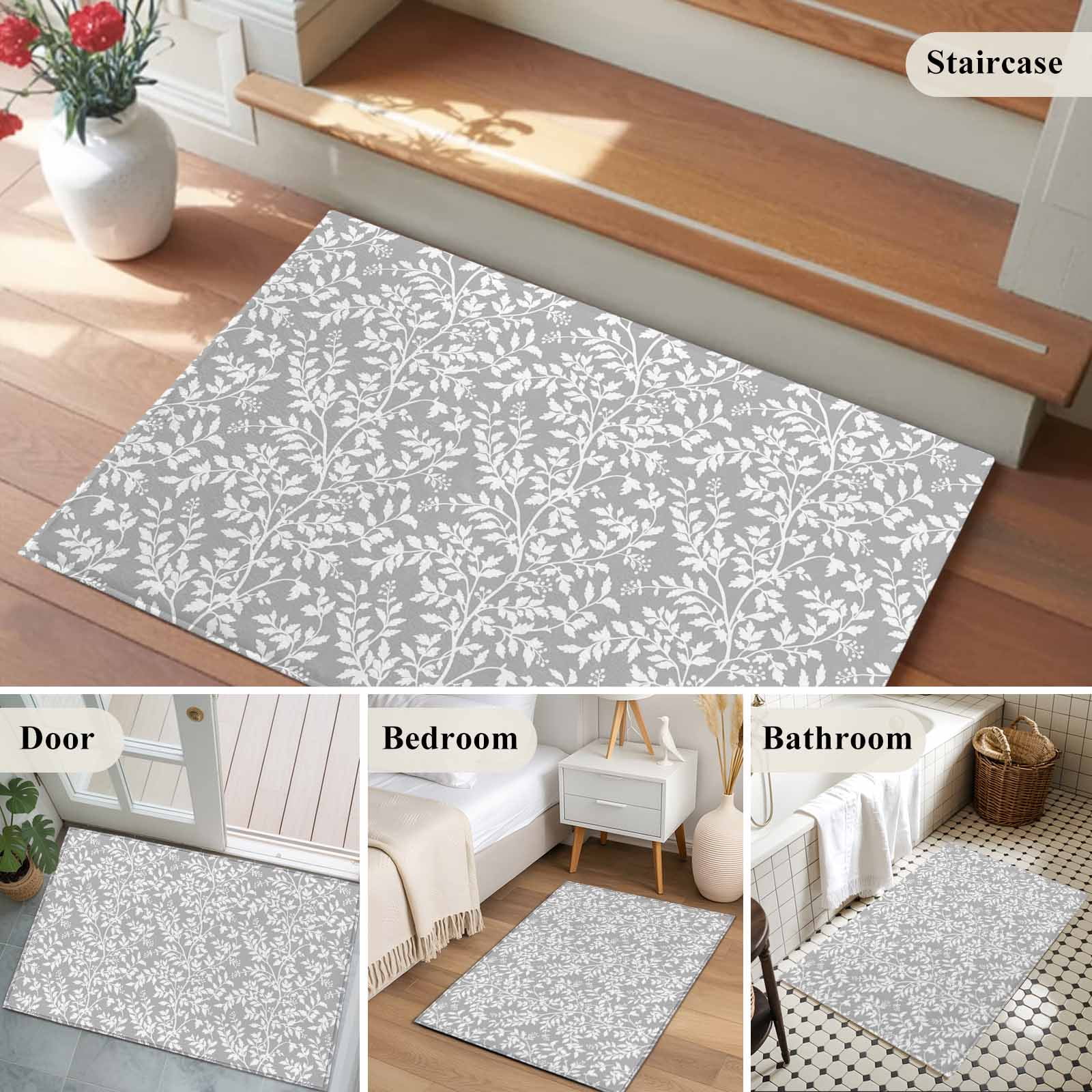 Entryway Rug 2'x3', Grey Spring Floral Small Rug for Kitchen Bathroom Door Mat Indoor Entrance, Farmhouse Flowers Elegant Pastoral Non-Slip Area Rugs Floor Mats Carpet Front Door Rugs