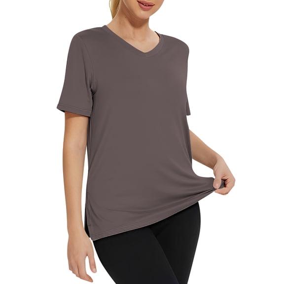 BTDECLAR Womens Short Sleeve Summer Tops V Neck Solid Color Basic Tshirts Slim Fitted Stretchy Casual Lightweight Athletic Workout Shirts