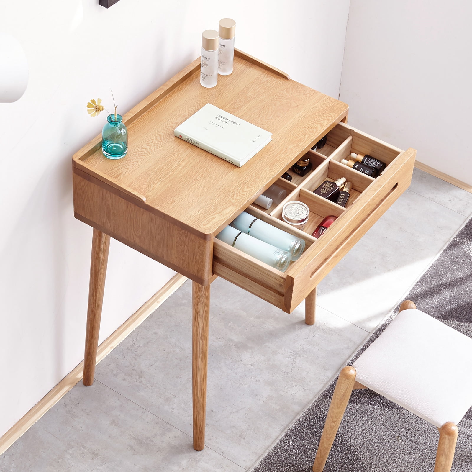 MAYEERTY Solid Wood Dresser Bistro Table with Storage Drawer – Natural Oak Finish