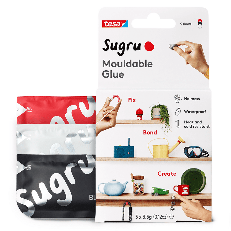 Sugru I000942 Moldable Multi-Purpose Glue for Creative Fixing and Making,  Black, White & Red, 3 Piece