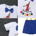 thumbnail image 6 of FYMNSI Baby Boy First Birthday Cake Smash Outfit My 1st Birthday Party Gentleman Bow Tie Short Sleeve Romper Y-Back Suspenders Shorts Pants Set, 6 of 7