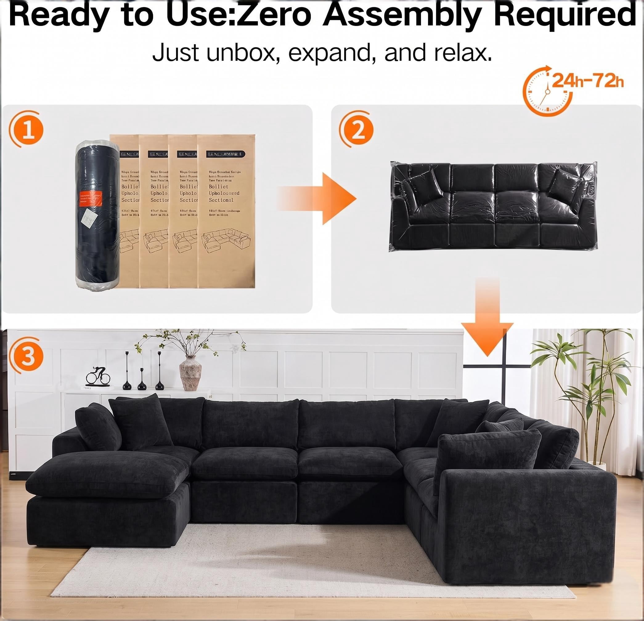 7 Seater Cloud Couch, No Assembly Required Modular Boneless Sofa, Comfy Deep Seat Sectional Sofa for Living Room, Bedroom, Apartment