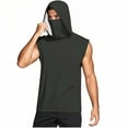 thumbnail image 6 of DDAPJ pyju Men's Workout Hooded Tank Tops Sleeveless Gym Hoodies Outdoor Cooling Hiking Fishing Shirt with Mask Rebajas Hoy Liquidación Green Gray M, 6 of 9