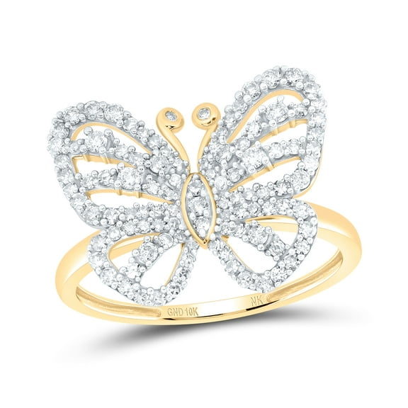10kt Yellow Gold 1/2 Cttw Diamond Wedding Engagement Anniversary Butterfly Ring, Women Size: 5-9