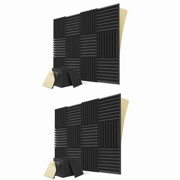 24PCS Self-Adhesive Acoustic Panels,1X12X12Inch Sound Proof Foam Panels,for Musical Studio,Game Room,Bedroom(Black)