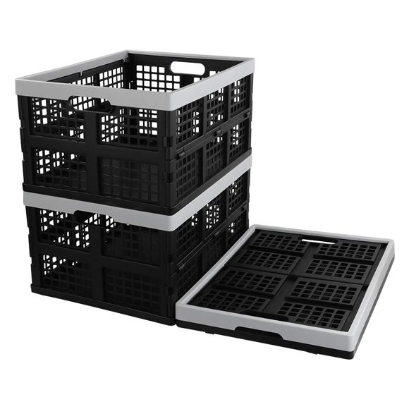Kekow Panier de Rangement Pliable en Plastique Noir de 28 L, Lot de 3 Caisses Pliantes de Rangement