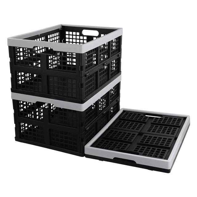 Kekow Panier de Rangement Pliable en Plastique Noir de 28 L, Lot de 3 Caisses Pliantes de Rangement