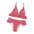 thumbnail image 2 of Travelwant 2Pcs/Set Split Bikini Plaid Ruffles Two-piece Slim-fitting Off Shoulder Swimwear for Vacation, 2 of 7