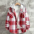 thumbnail image 5 of ZCFZJW Men's Flannel Plaid Hoodie Shirts Winter Fall Plush Thick Warm Long Sleeve Drawstring Casual Vintage Button Down Splicing Hooded Outwear Shirt Jacket with Pocket Red S, 5 of 10