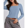 thumbnail image 6 of Arvbitana Women Long Sleeve T-shirt Solid Color Square Neck Tops Slim Fit Streetwear Spring Fall Casual Clothes, 6 of 8