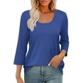 thumbnail image 4 of Casual 3/4 Sleeve Tops for Women Scoop Neck T Shirts Solid Color Summer Fall Spring Loose Tee Tshirts (S, Blue), 4 of 7