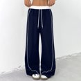 thumbnail image 2 of dGslk Women’s High Waist Wide Leg Pants Drawstring Elastic Waist Loose Fit Casual Trousers Comfortable Lounge Wear Dark Blue L, 2 of 2