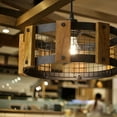 thumbnail image 3 of River of Goods Arlen  12-Inch Black Painted Metal and Wood Drum Shaped Pendant Light with Cage Detail - 12" x 12" x 7/72", 3 of 5