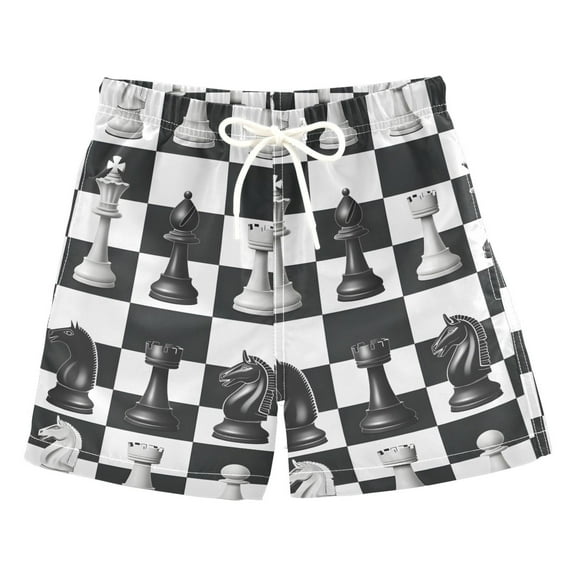 joogoo Boys Swim Trunks Chess Checkered Pattern Plaid Beach Board Shorts Drawstring Swimsuit S