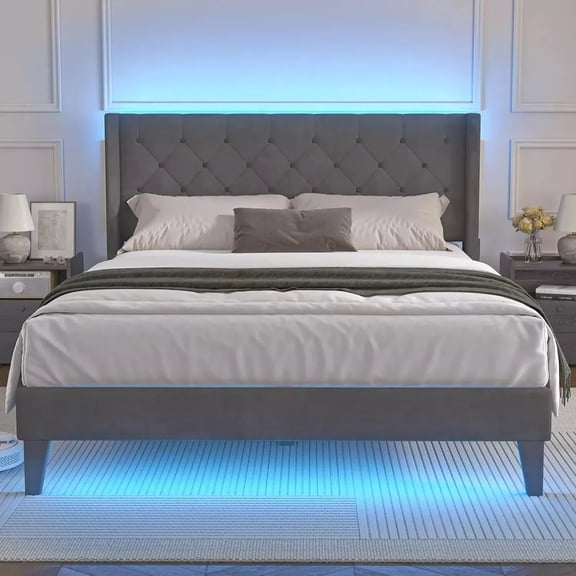 Zocalo Base de Cama Full Size | Cama con Almacenamiento, Respaldo Ajustable  | Gris