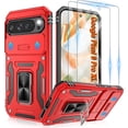 thumbnail image 1 of KOMI for Google Pixel 9 Pro XL Case with [2 Pack] HD Screen Protector + Slide Camera Cover, 360° Rotation Ring Kickstand [Military Grade] Shockproof Protective Phone Cover for Pixel 9 Pro XL, Red, 1 of 5