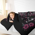 thumbnail image 3 of Castle Fairy Halloween Gothic Skull Full Size Comforter Sets 3-Piece,Graffiti Floral Rose Bedding Comforter Set,Magenta Blacks,1 Comforter and 2 Pillowcases,Black Reversible, 3 of 6