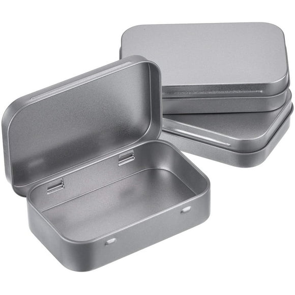 Set of 3 Empty Hinged Silver Metal Rectangular Boxes Storage Boxes Mini Portable Box Small Storage Kit Box