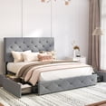 thumbnail image 2 of Einfach Full Fabirc Platform Bed with 4 Big Storage Drawers, Diamond Button Tufted Adjustable Headboard, Light Grey, 2 of 9