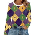 thumbnail image 2 of Womens Mardi Gras Shirts Glitter Sparkly Crew Neck Blouse Mask Print Long Sleeve Holiday T Shirts Green XL, 2 of 6