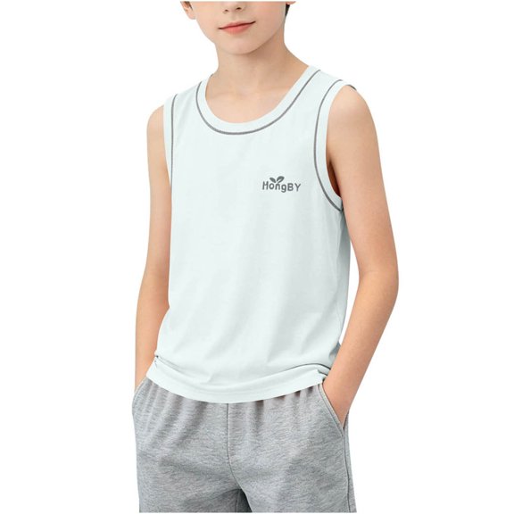qucoqpe Kids and Teens Summer Tank Tops Solid Color Sleeveless Pajama Lightweight Comfy Shirts Daily Wear Casual Soft Sports T Shirts for Boys and Girls