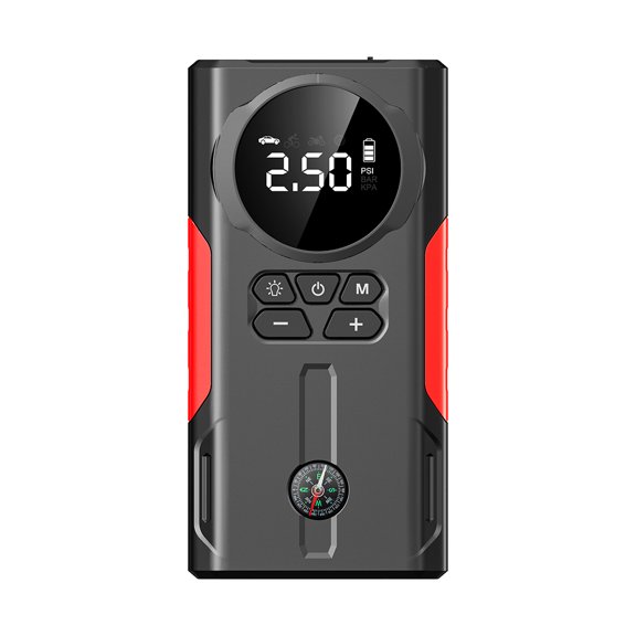 TFixol 12V Portable Jump Starter with Air Compressor, 2000mAh Power Bank, 600A Peak Current, 90W Motor, Black Emergency Car Charger for Outdoor Use